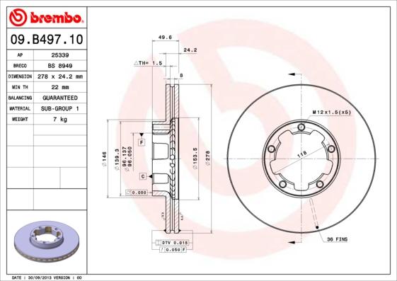 Brembo 09.B497.10 - Тормозной диск unicars.by