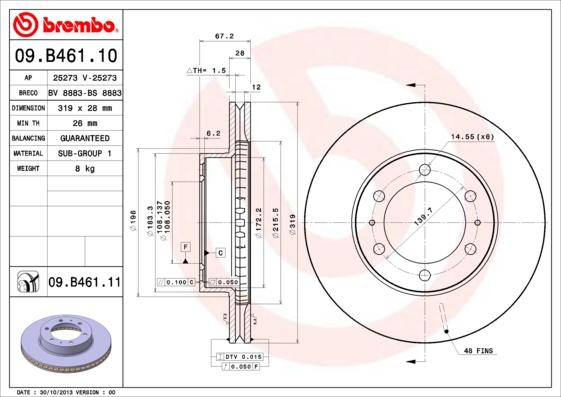 Brembo 09.B461.10 - Тормозной диск unicars.by