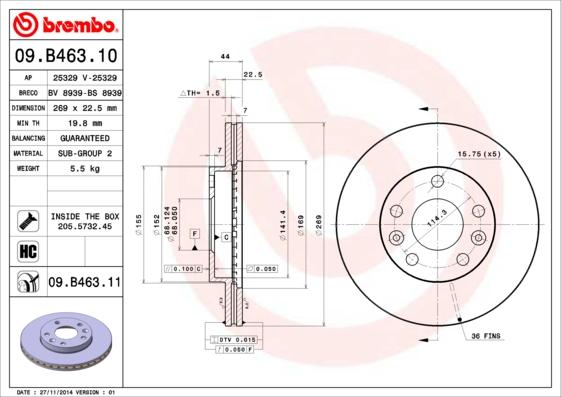 Brembo 09.B463.11 - Тормозной диск unicars.by