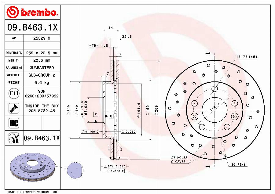 Brembo 09.B463.1X - Тормозной диск unicars.by