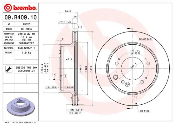 Brembo 09.B409.10 - Тормозной диск unicars.by