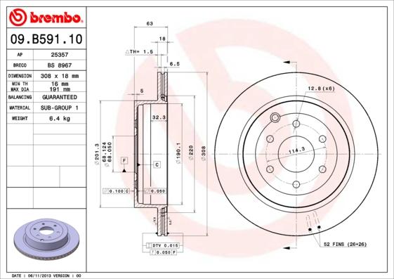 Brembo 09.B591.10 - Тормозной диск unicars.by