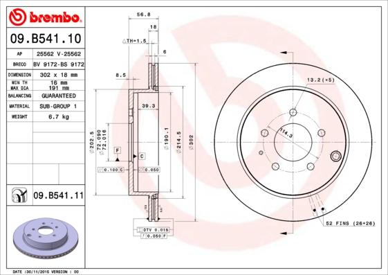 Brembo 09.B541.11 - Тормозной диск unicars.by