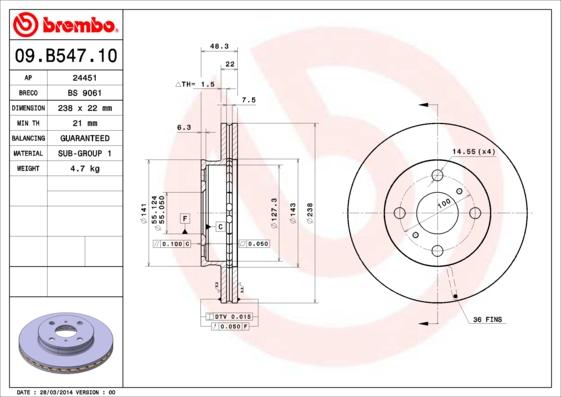 Brembo 09.B547.10 - Тормозной диск unicars.by