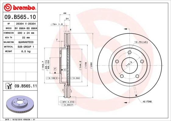 Brembo 09.B565.11 - Тормозной диск unicars.by