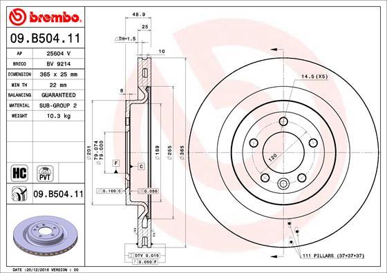 Brembo 09.B504.11 - Тормозной диск unicars.by