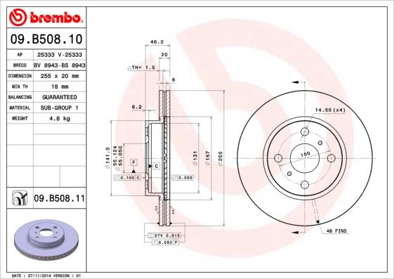 Brembo 09.B508.11 - Тормозной диск unicars.by