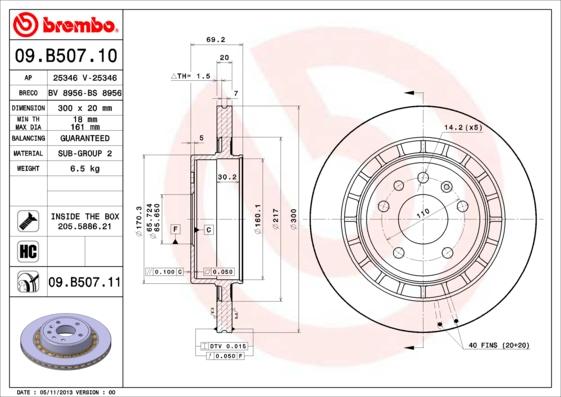 Brembo 09.B507.11 - Тормозной диск unicars.by