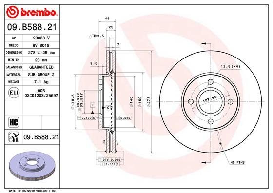 Brembo 09.B588.21 - Тормозной диск unicars.by