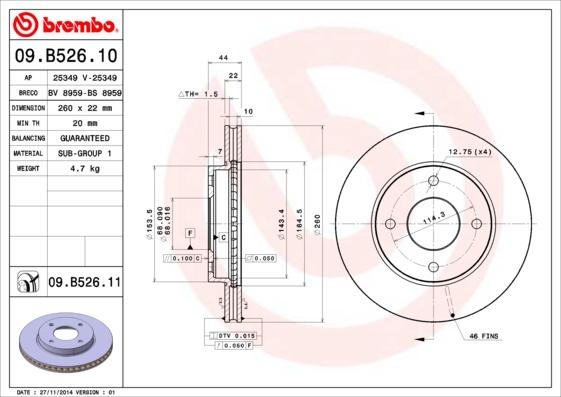 Brembo 09.B526.10 - Тормозной диск unicars.by