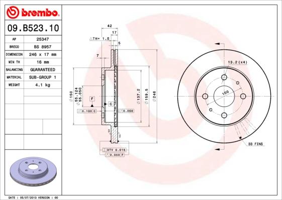 Brembo 09.B523.10 - Тормозной диск unicars.by