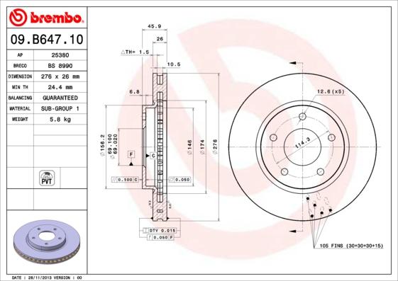 Brembo 09.B647.11 - Тормозной диск unicars.by