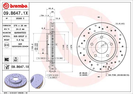 Brembo 09.B647.1X - Тормозной диск unicars.by