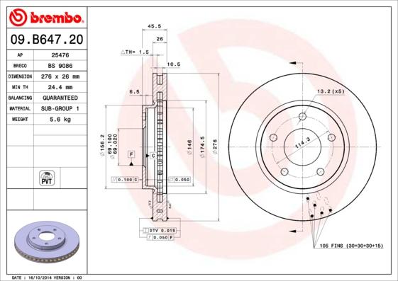 Brembo 09.B647.21 - Тормозной диск unicars.by