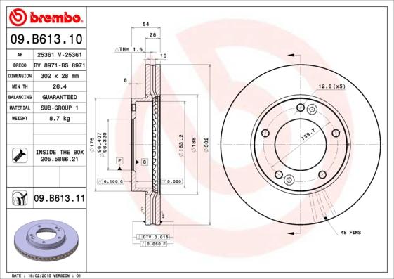 Brembo 09.B613.10 - Тормозной диск unicars.by