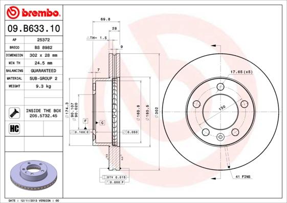 Brembo 09.B633.10 - Тормозной диск unicars.by