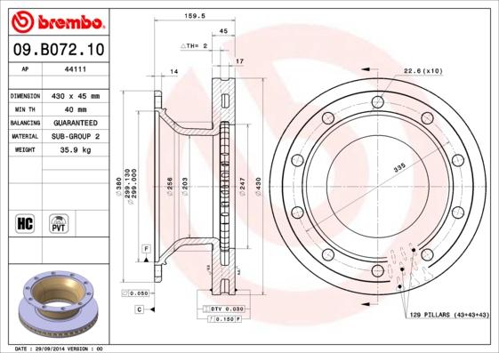 Brembo 09.B072.10 - Тормозной диск unicars.by