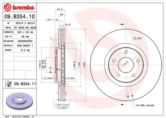 Brembo 09.B354.11 - Тормозной диск unicars.by