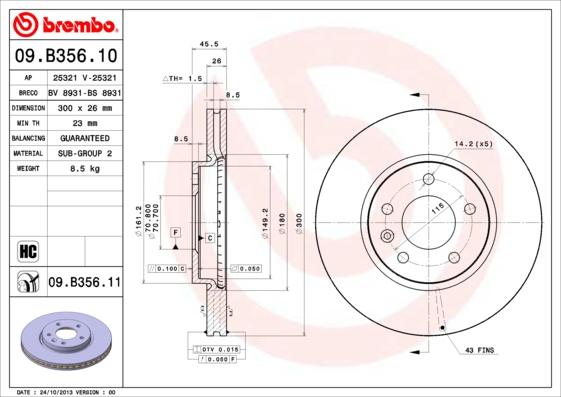 Brembo 09.B356.10 - Тормозной диск unicars.by