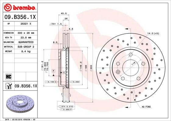 Brembo 09.B356.1X - Тормозной диск unicars.by