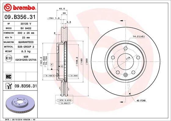 Brembo 09.B356.31 - Тормозной диск unicars.by