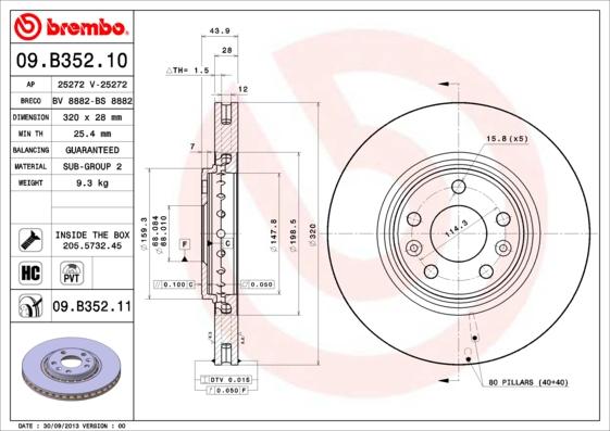 Brembo 09.B352.11 - Тормозной диск unicars.by