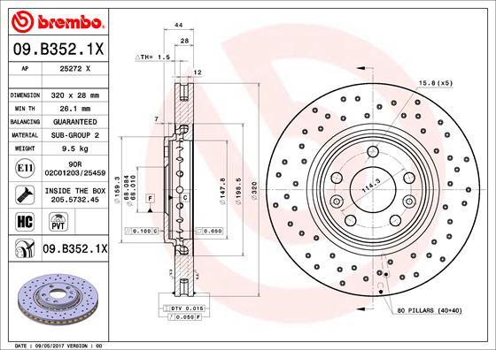 Brembo 09.B352.1X - Тормозной диск unicars.by