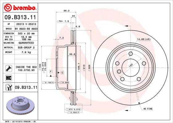 Brembo 09.B313.11 - Тормозной диск unicars.by