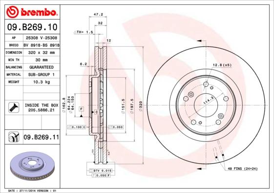 Brembo 09.B269.10 - Тормозной диск unicars.by