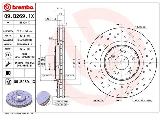 Brembo 09.B269.1X - Тормозной диск unicars.by