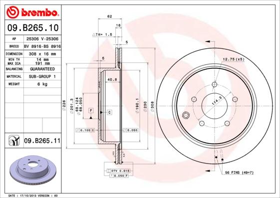 Brembo 09.B265.11 - Тормозной диск unicars.by