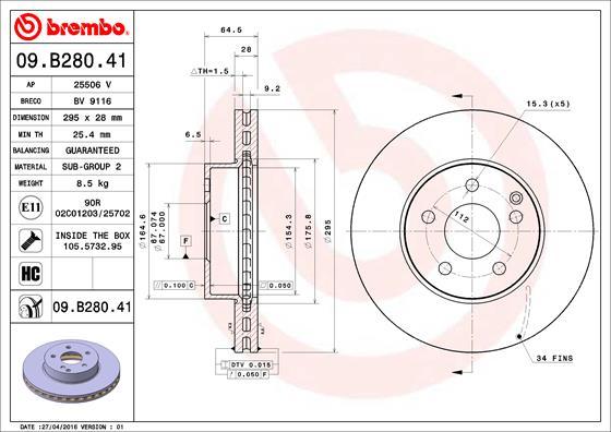 Brembo 09.B280.41 - Тормозной диск unicars.by