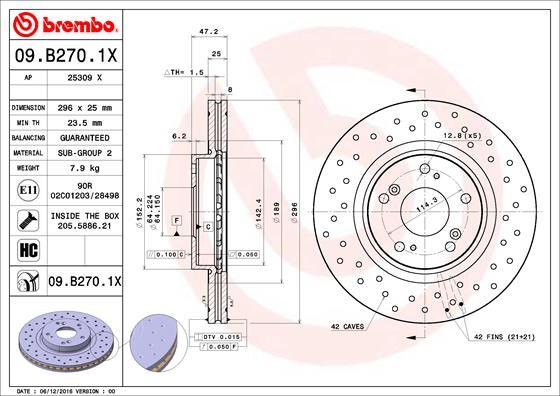 Brembo 09.B270.1X - Тормозной диск unicars.by