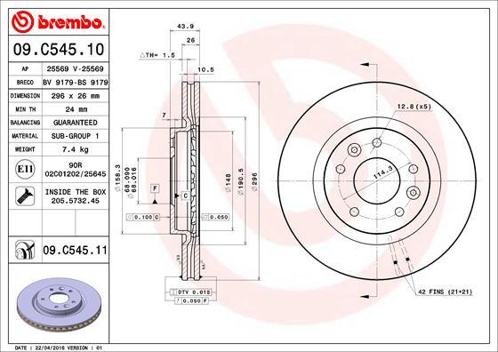 Brembo 09.C545.11 - Тормозной диск unicars.by