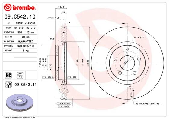 Brembo 09.C542.11 - Тормозной диск unicars.by