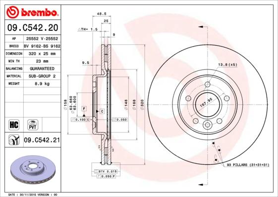 Brembo 09.C542.21 - Тормозной диск unicars.by