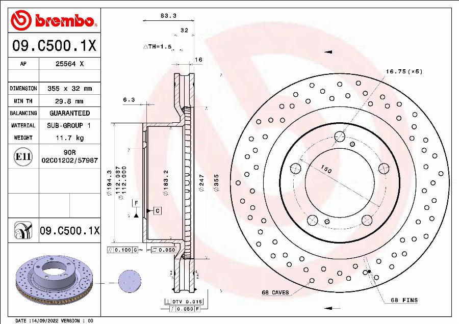 Brembo 09.C500.1X - Тормозной диск unicars.by