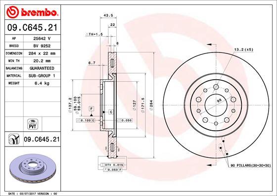 Brembo 09.C645.21 - Тормозной диск unicars.by