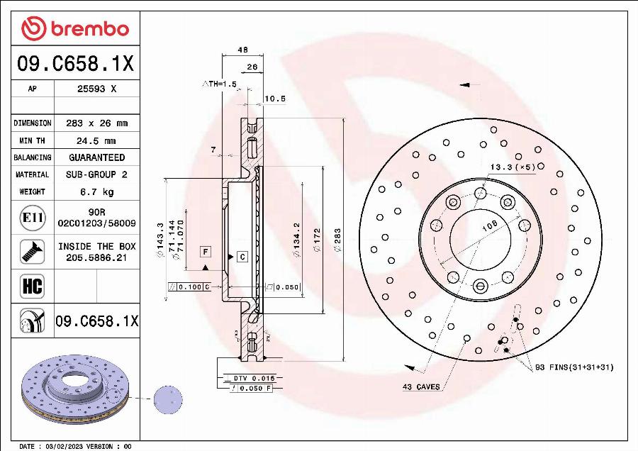 Brembo 09.C658.1X - Тормозной диск unicars.by