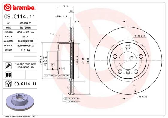 Brembo 09.C114.11 - Тормозной диск unicars.by