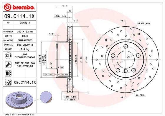 Brembo 09.C114.1X - Тормозной диск unicars.by