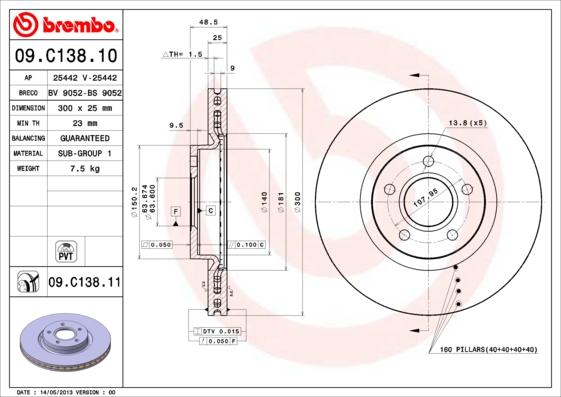 Brembo 09.C138.10 - Тормозной диск unicars.by