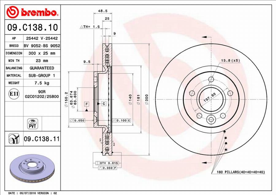 Brembo 09.C138.11 - Тормозной диск unicars.by