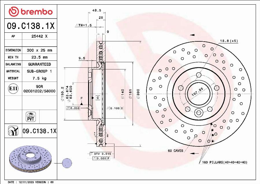 Brembo 09.C138.1X - Тормозной диск unicars.by