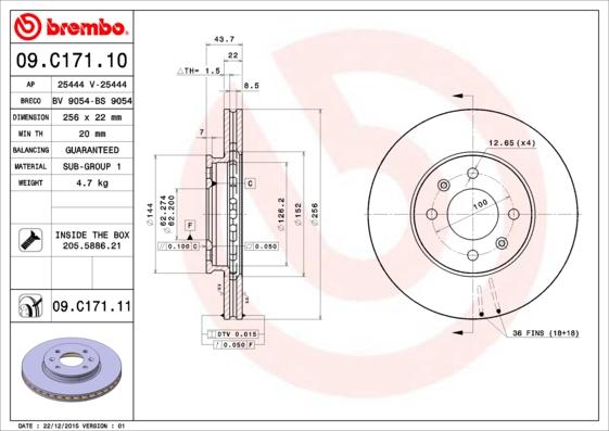 Brembo 09.C171.10 - Тормозной диск unicars.by