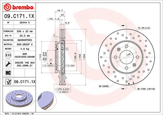 Brembo 09.C171.1X - Тормозной диск unicars.by