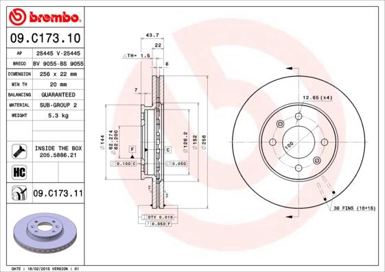 Brembo 09.C173.11 - Тормозной диск unicars.by