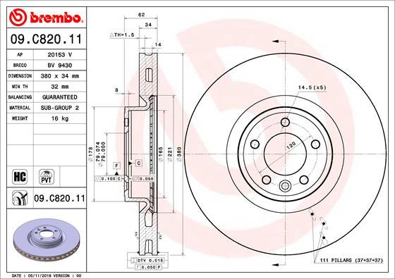 Brembo 09.C820.11 - Тормозной диск unicars.by