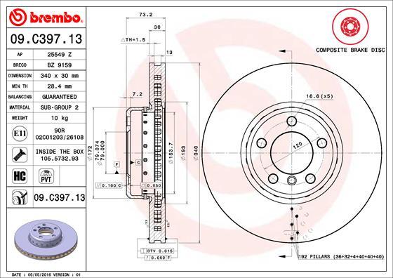 Brembo 09.C397.13 - Тормозной диск unicars.by