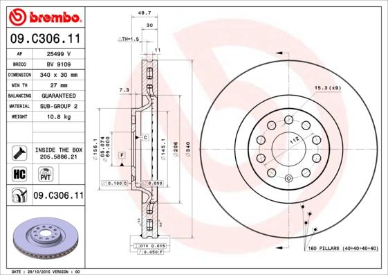 Brembo 09.C306.11 - Тормозной диск unicars.by